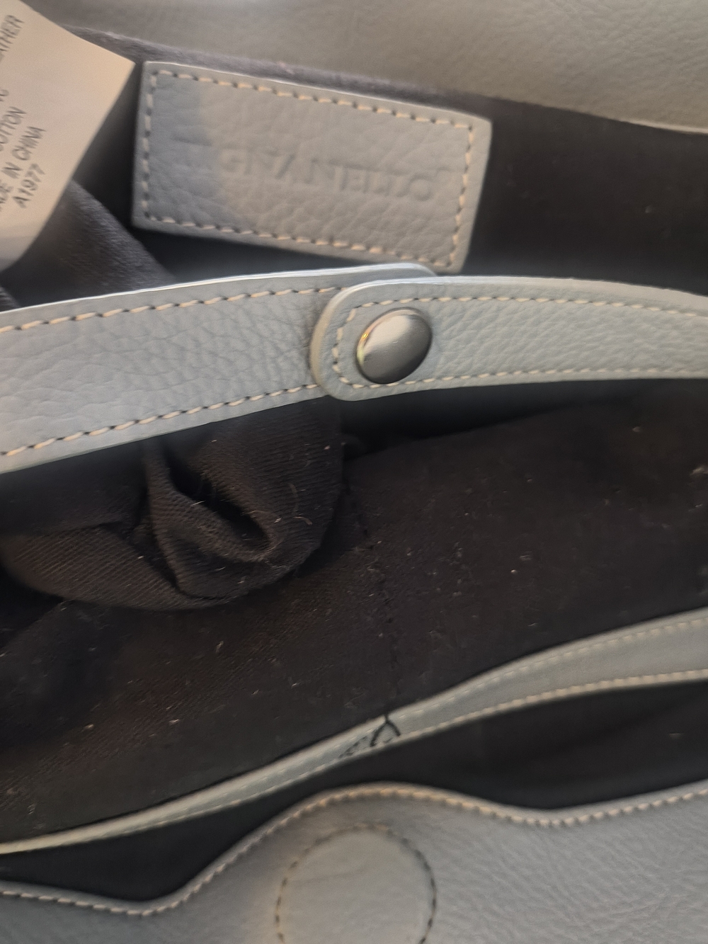 Tignanello Powder Blue Pebbled Leather Shoulder Bag with Buckle Straps - Picture 4 of 7